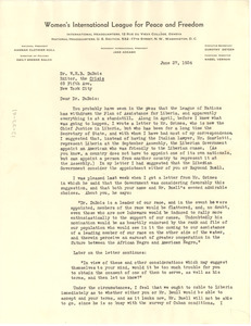 Letter from Women's International League for Peace and Freedom to W. E. B. Du Bois