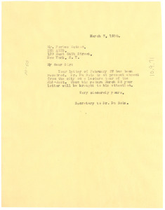 Letter from unidentified correspondent to The Arts