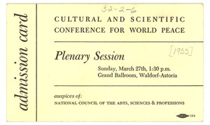 Admission card to Cultural and Scientific Conference plenary session