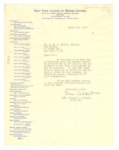 Letter from New York League of Women Voters to W. E. B. Du Bois