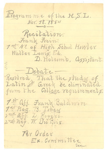 Programme of the H.S.L.