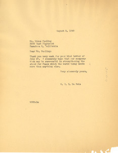 Letter from W. E. B. Du Bois to Linus Pauling