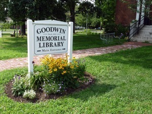 Goodwin Memorial Library: sign in front of the library