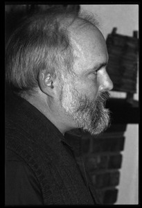 Robert H. Abel: informal portrait in profile, close-up, at the book party for Robert H. Abel