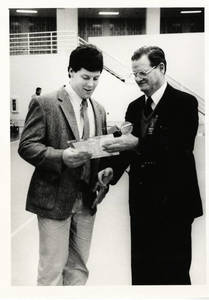 Sean Flanders receiving academic award (1986)