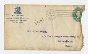 Envelope for a letter to Amos Alonzo Stagg from the Boston Athletic Association, September 18, 1891