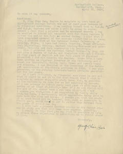 Letter from Xu Yingchao (Hsu Ying-Chao) to Springfield College, April 25, 1937