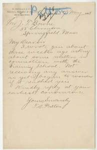 Letter from Thomas D. Patton to Jacob T. Bowne (May 7, 1888)