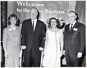 Mayor John F. Collins and Mary Collins with Tracy Kearney of Hyde Park and unidentified man