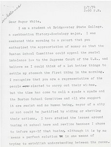 Letter to Mayor Kevin H. White