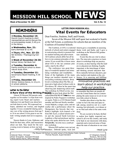 Mission Hill School newsletter, November 19, 2001