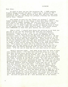Correspondence from Lou Sullivan to Alyn Hess (November 28, 1986)
