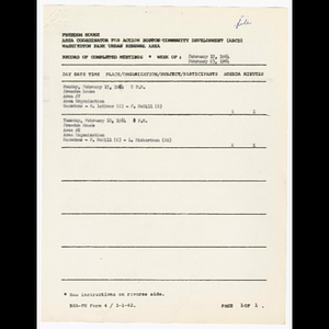 Agenda, summary and comments, minutes and attendance list for area #7 and area #2 meetings in February 1964