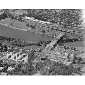 Cottage Farm (Boston University) Bridge, Commonwealth Avenue, Howard Johnson's building, Cadillac ?, Boston, MA