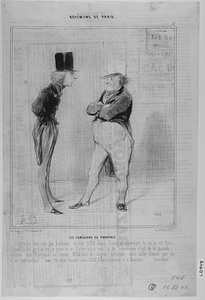 Les COMÉDIENS DE PROVINCE. - Oui mon cher, oui les barbares m'ont sifflé dans Cinna; et cependant tu m'as vu dans Cinna! - Oui je t'ai vu, je peux m'en flatter, mais vois-tu les provinciaux c'est de la panade; débuté aux Français, va trouver Mr. J.J. fais toi soigner, demande cent mille francs par an et on t'applaudira.... mais tu veux réussir avec 1500 f. d'appointemens et à Beauvais...... cornichon!