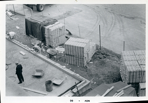 [Construction site and unidentified man at Hyde Park High School]
