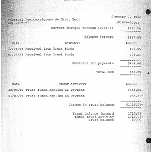 Invoices from Bromberg & Sunstein to Puerto Rican Festival of Massachusetts, Inc.