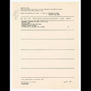 Minutes and attendance list for businessmen's meeting, f-2 site on December 10, 1964