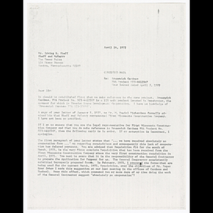 Letter from Henry C. Boles to Mr. Irving H. Sheff about letter dated April 7, 1972 and Brunswick Gardens