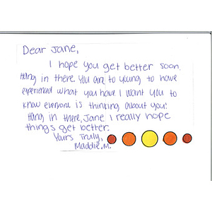 Card to Jane Richard from student in Sylvania, Ohio