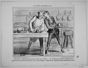 - Dites-donc....., quelle chance que nous ne soyons pas savants....... not'maître nous inviterait peut-être aussi à goûter de cette bosse du chameau qu'il a fait revenir d'Alger..... j'aime encore mieux me donner une bosse de veau!....