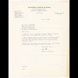 Letter from Morton Goldfine to Otto Snowden about agreement between Action for Boston Community Development (ABCD) and Freedom House, Inc.