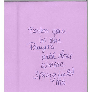 Card from a woman at the Western Massachusetts Correctional Alcohol Center