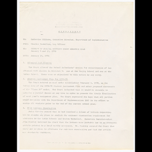 Memorandum from Charles Hambelton to Catherine Ellison about federal district court hearing held January 9 and 10, 1978