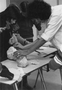 Art student sculpting.