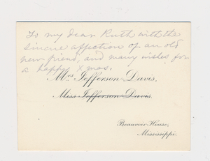 Ruth Burgess notecard from Varina Jefferson-Davis
