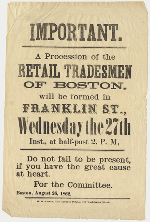 Important : a procession of the retail tradesmen of Boston, 1862 August