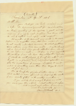 Letter from Moses Holbrook to John James Joseph Gourgas, 1826 April 13