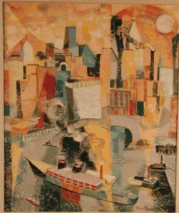 "Untitled (Cityscape with boat)" Lena Gurr (1897-1992)