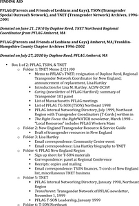 PFLAG (Parents and Friends of Lesbians and Gays), TSON (Transgender Special Outreach Network), and TNET (Transgender Network) Archives, 1996- 2001