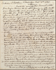 Letter from Benjamin Waterhouse to Andrew Oliver Waterhouse