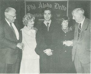 Attendees at induction ceremony for Suffolk University's Phi Alpha Delta chapter circa 1965