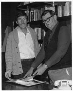 Actor Paul Benedict (AB 1960) with former Suffolk University Archivist Dick Jones