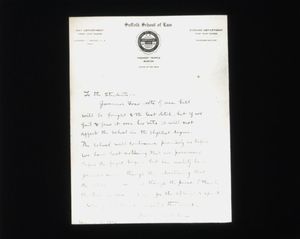 Letter from Suffolk University Law School Dean Gleason L. Archer to the law students, 1912