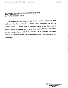 Memorandum from John Joseph Moakley to members and staff of the El Salvador Task Force regarding meeting