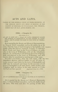 1799 Chap. 0001 An Act To Sett Off A Tract Of Land, Commonly Called The Elbows, In Springfield, In The County Of Hampshire, And To Annex The Same To The Town Of Wilbraham.