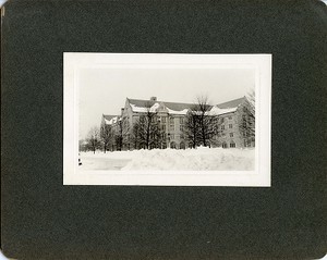 Saint Mary's Hall exterior: side view with snow by Clifton Church