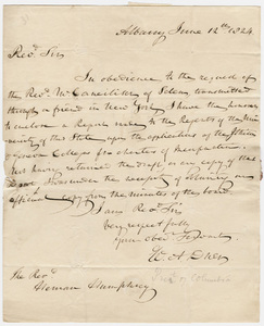 William Alexander Duer letter to Heman Humphrey, 1824 June 12