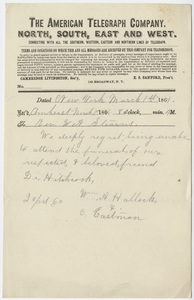 William Allen Hallock and Ornan Eastman telegram to William Augustus Stearns, 1864 March 1