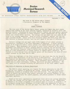 Reports from the Boston Municipal Research Bureau and a Boston Globe article about the report, 1981 September
