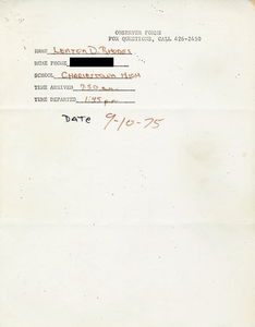 Citywide Coordinating Council daily monitoring report for Charlestown High School by Lenton D. Rhodes, 1975 September 10