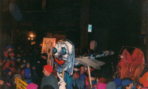 Sharon first Night Parade with giant dragonfly puppet