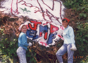 Painting the rocks as graduating seniors--Stoneham High School, Class of 1994