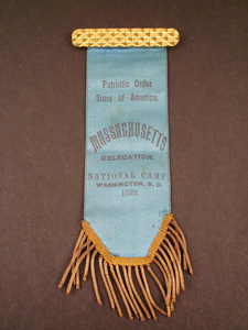 Ribbon for the Massachusetts Delegation to the Patriotic Order Sons of America National Camp in Washington, D.C., 1889