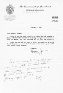 Letter from Mary Jane Gibson to Senator Tsongas