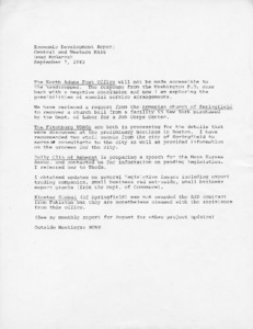 Economic Development Report - Central and Western Massachusetts September 7, 1982